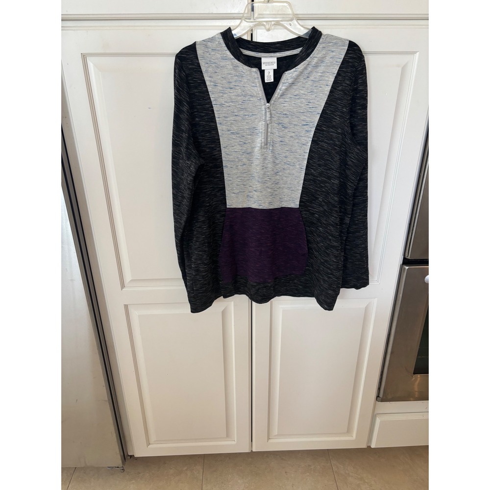 Weekends by Chicos Colorblock Quarter Zip Pullover Space Dye Top Size Large